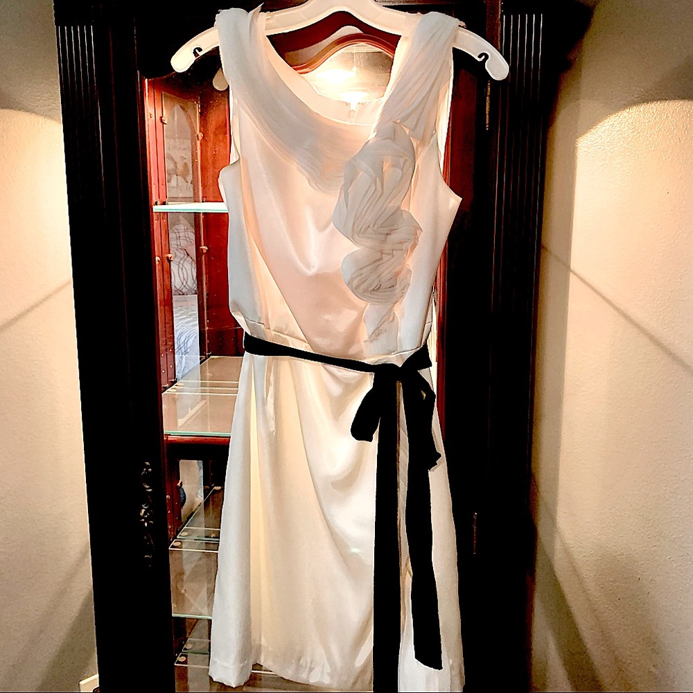 Gorgeous, NEW Ivory dress with satin black ribbon sash!!